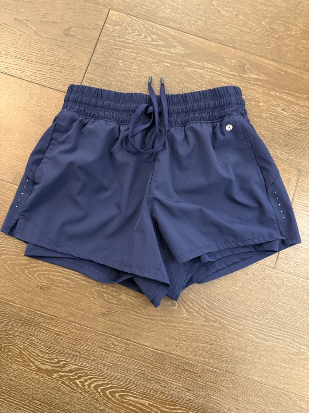 Layer 8 Navy Blue High Waisted Athletic Running Shorts with Drawstring